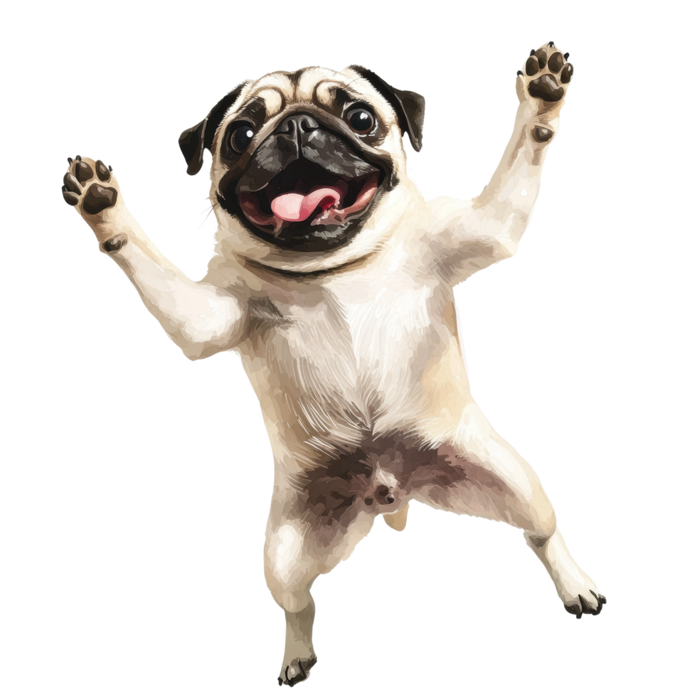 Energetic pug leaping with joy png