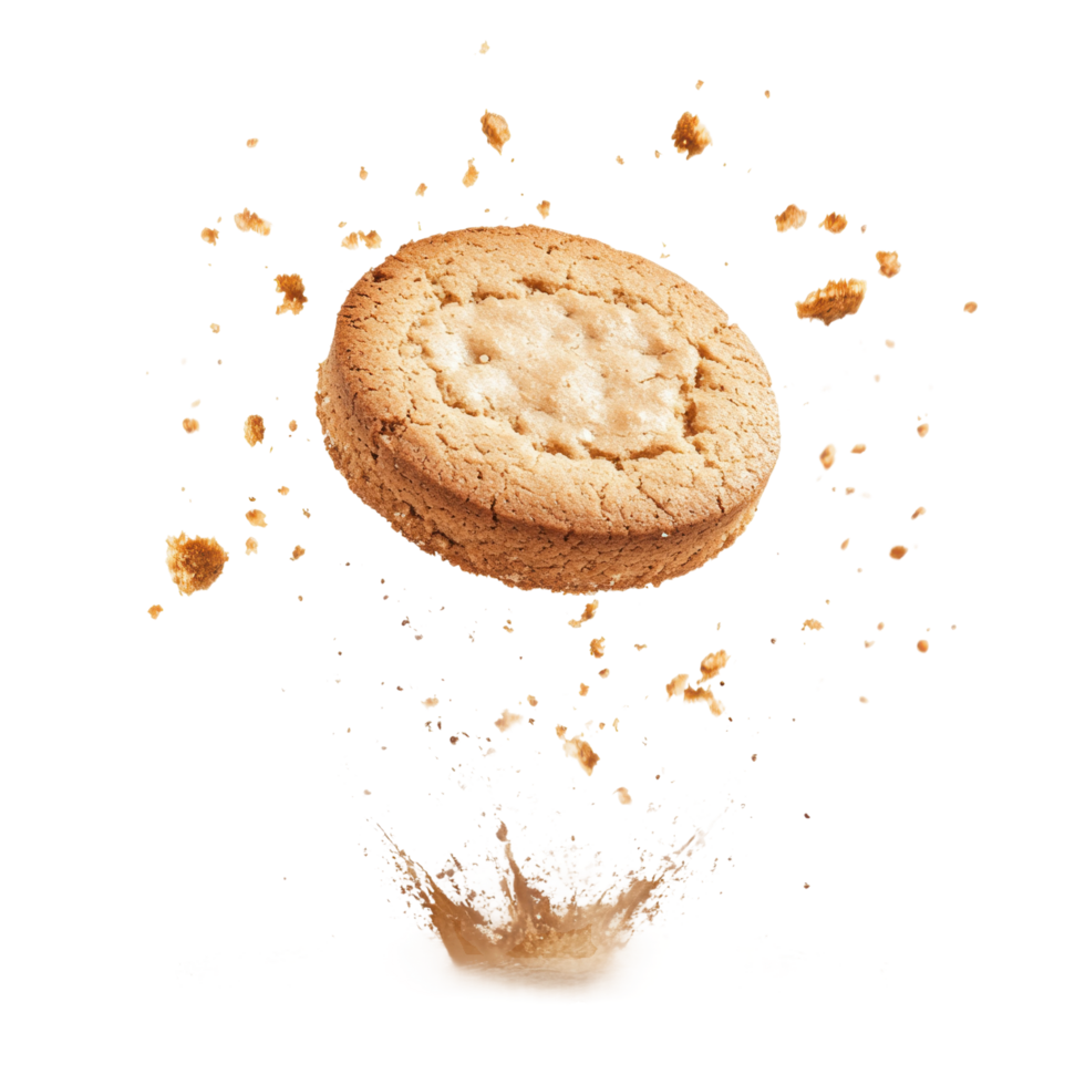 Soaring chocolate chip cookie with dynamic crumbs png