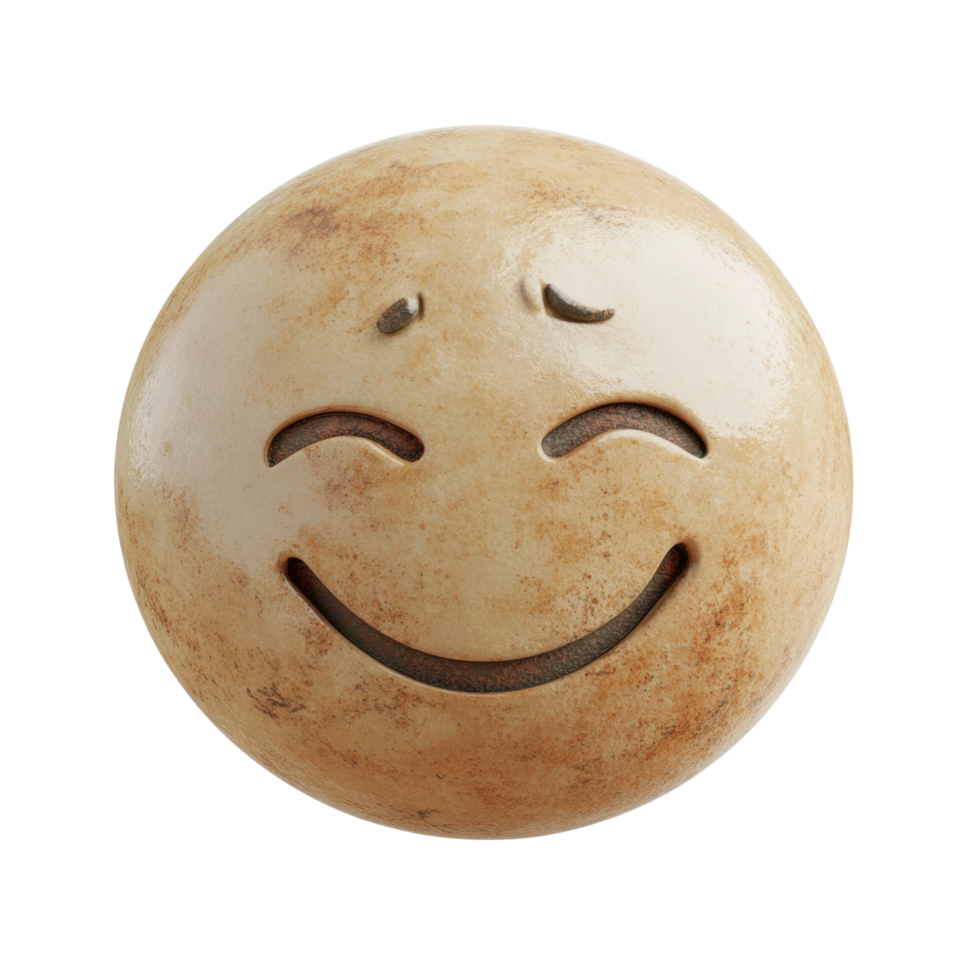 Rustic stone emoji with smiling facial expression png