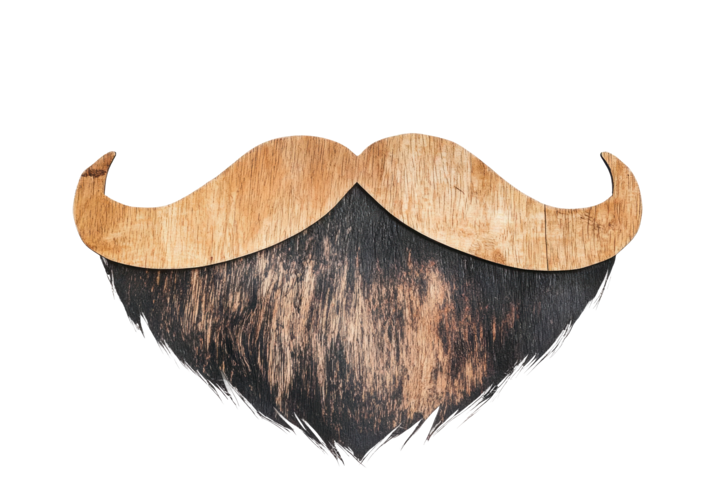 Wooden mustache and beard art sculpture with rustic texture png