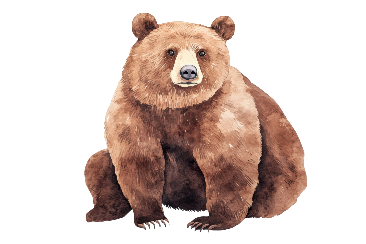 Watercolor illustration of a brown bear sitting png