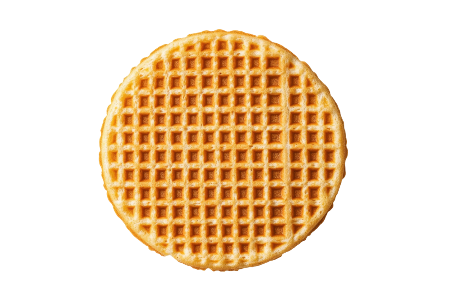 Crispy round waffle on white background highlighting texture png