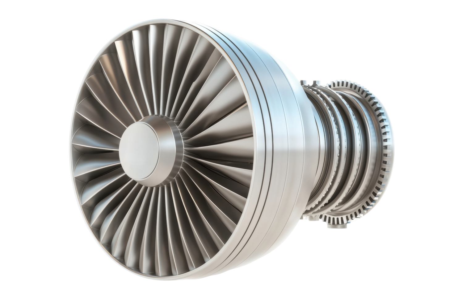 Close-up of modern jet engine with detailed metal turbine blades png