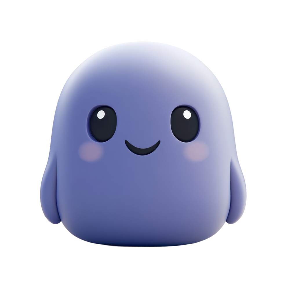Cute smiling purple blob character with glossy eyes png
