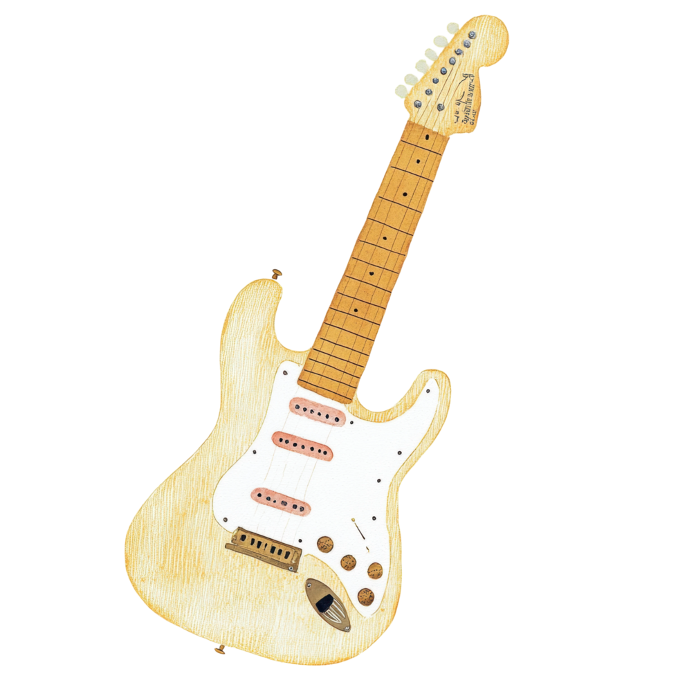 Classic electric guitar with dual cutaway design and six strings png