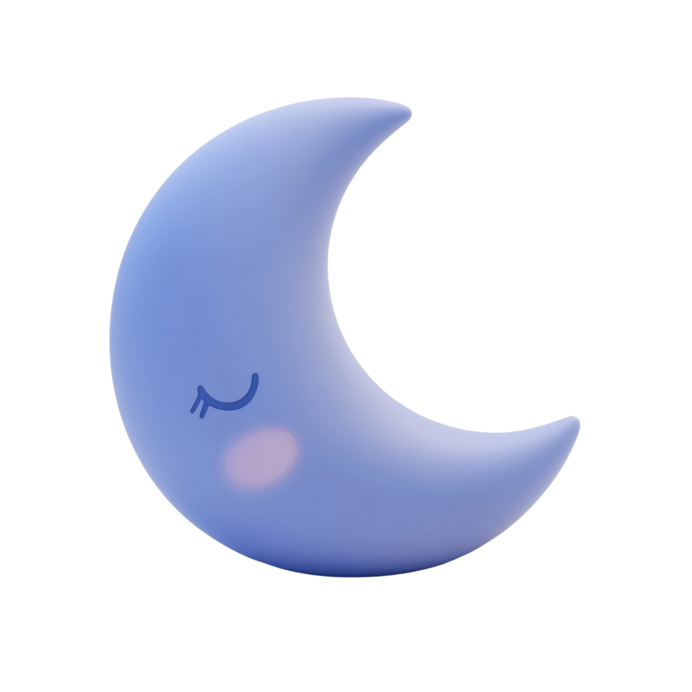 Adorable cartoon crescent moon with closed eyes and blush cheeks png