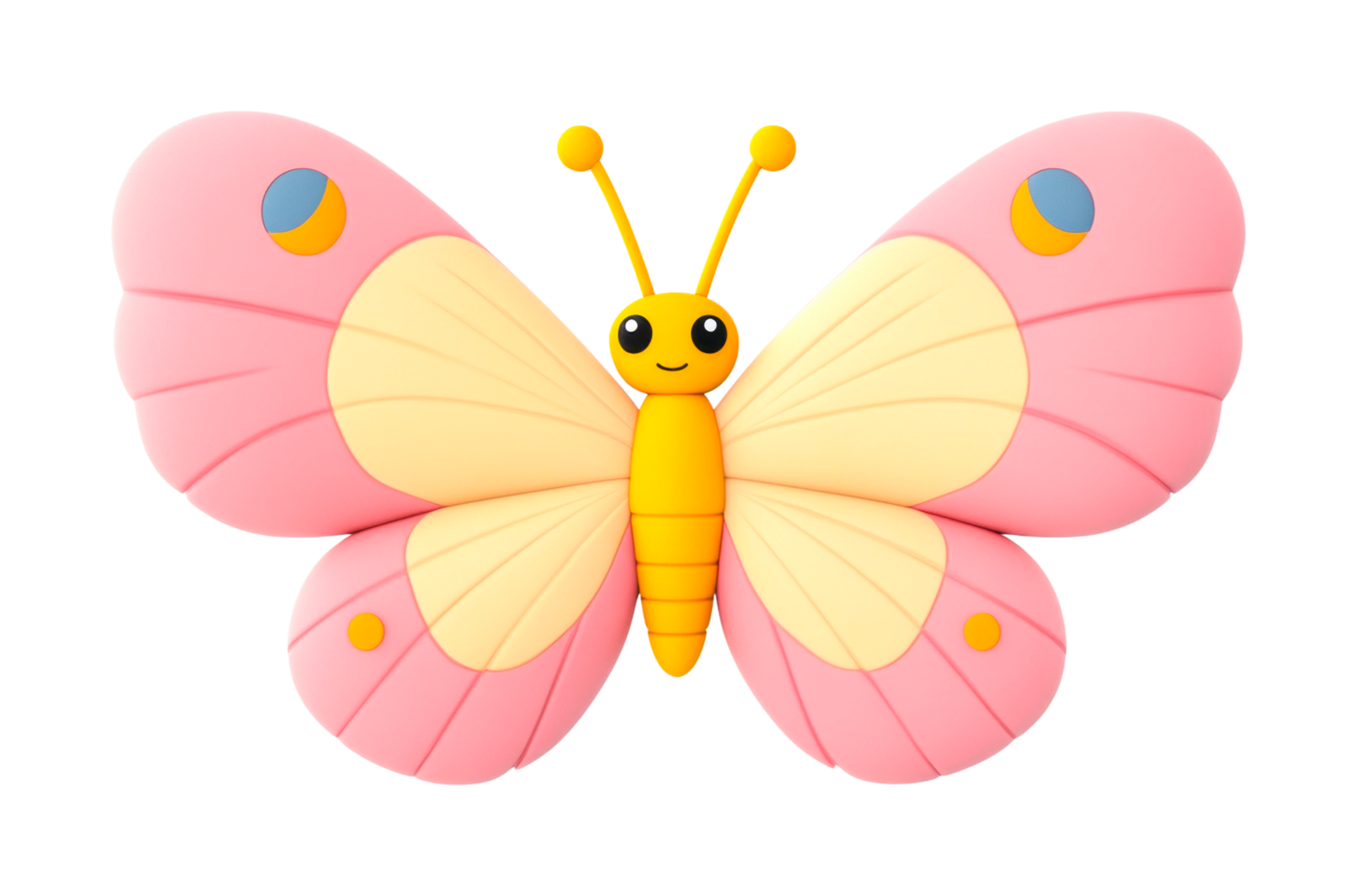 Cute smiling cartoon butterfly with pink and yellow wings png