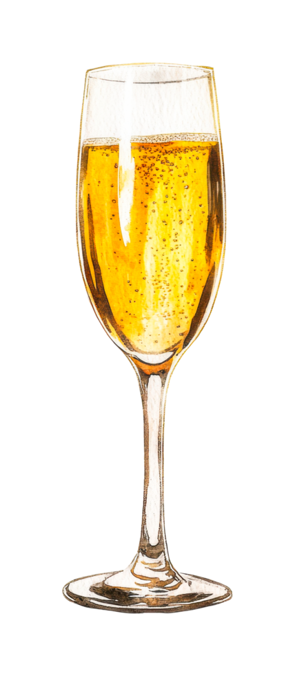 Elegant champagne glass with sparkling bubbles captured mid-pour png