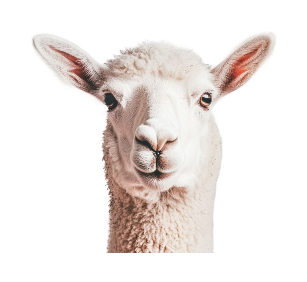 Close-up of a curious white sheep with fluffy wool png