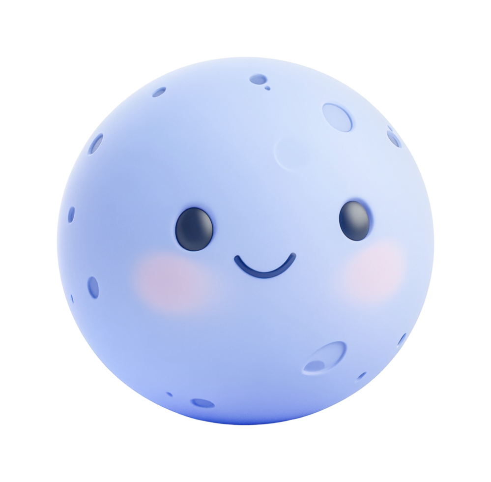 Cute smiling cartoon moon with blush and craters png