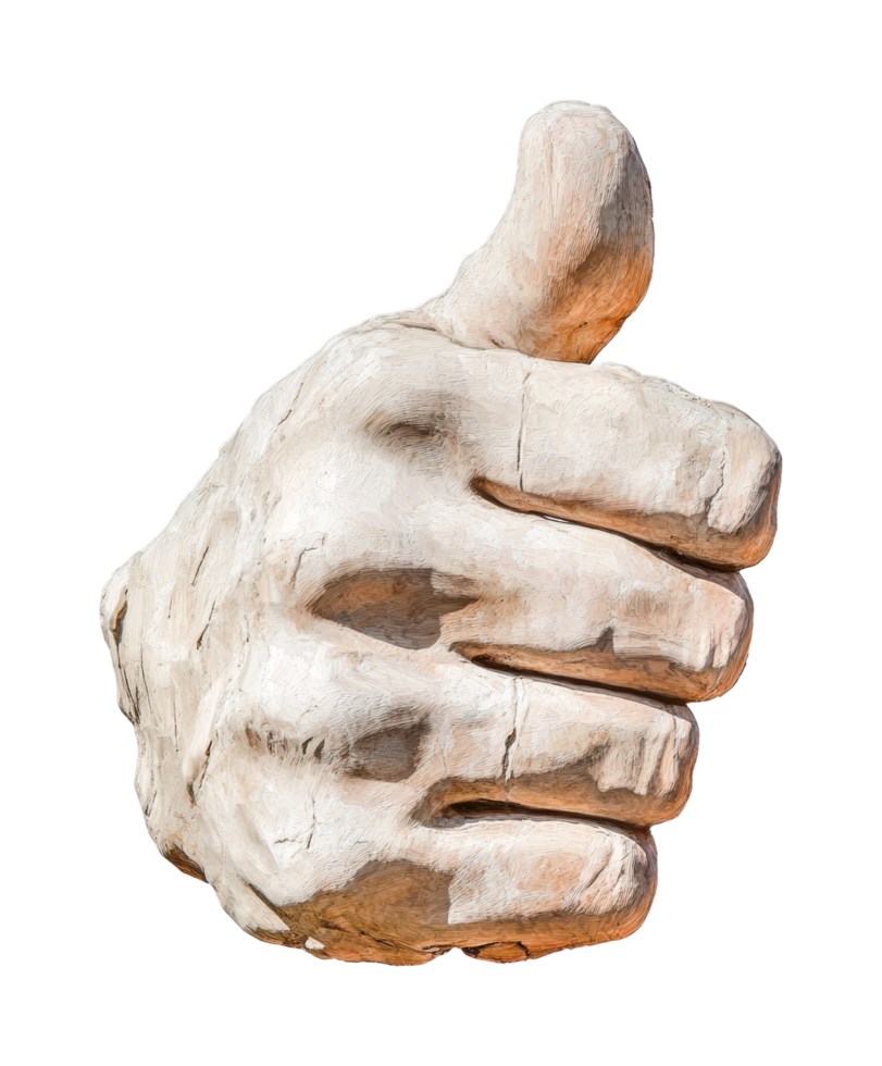 Stone sculpted thumbs up hand gesture symbolizing approval and positivity png