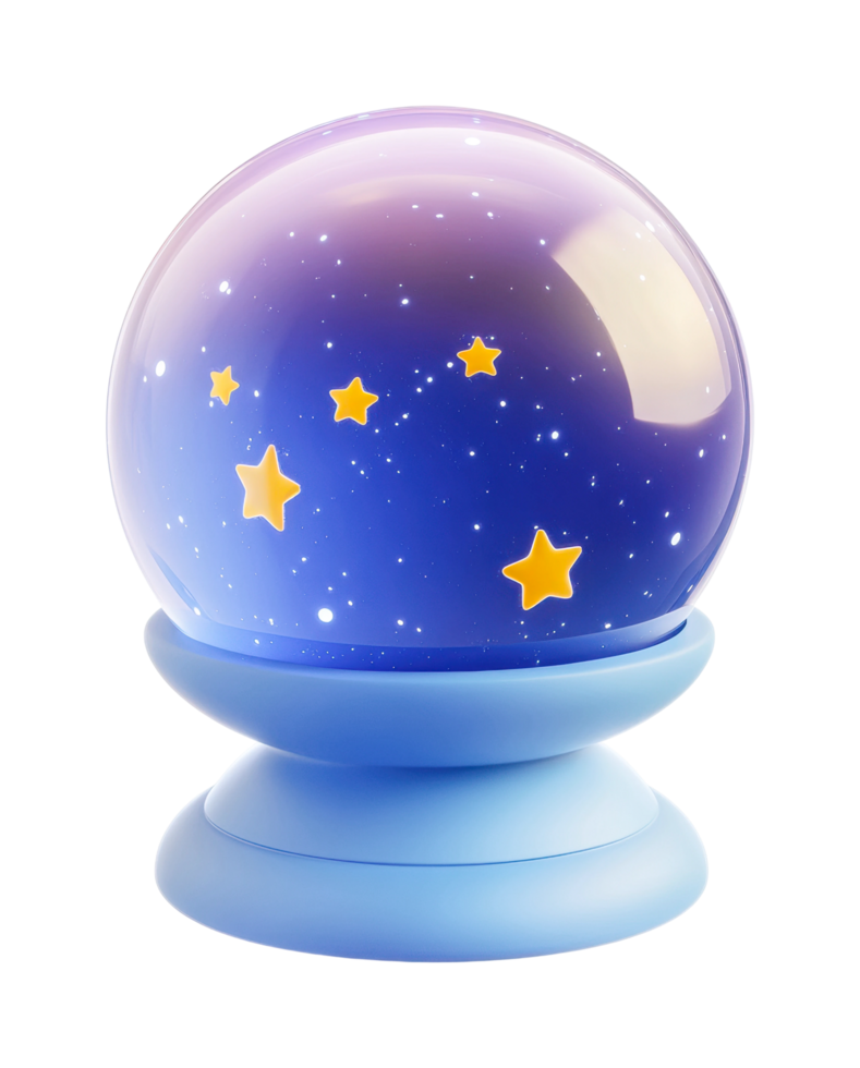 Starry night galaxy globe with yellow stars on blue stand png