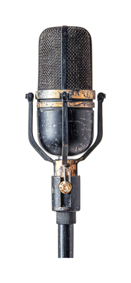Vintage microphone with retro design and metal grill png