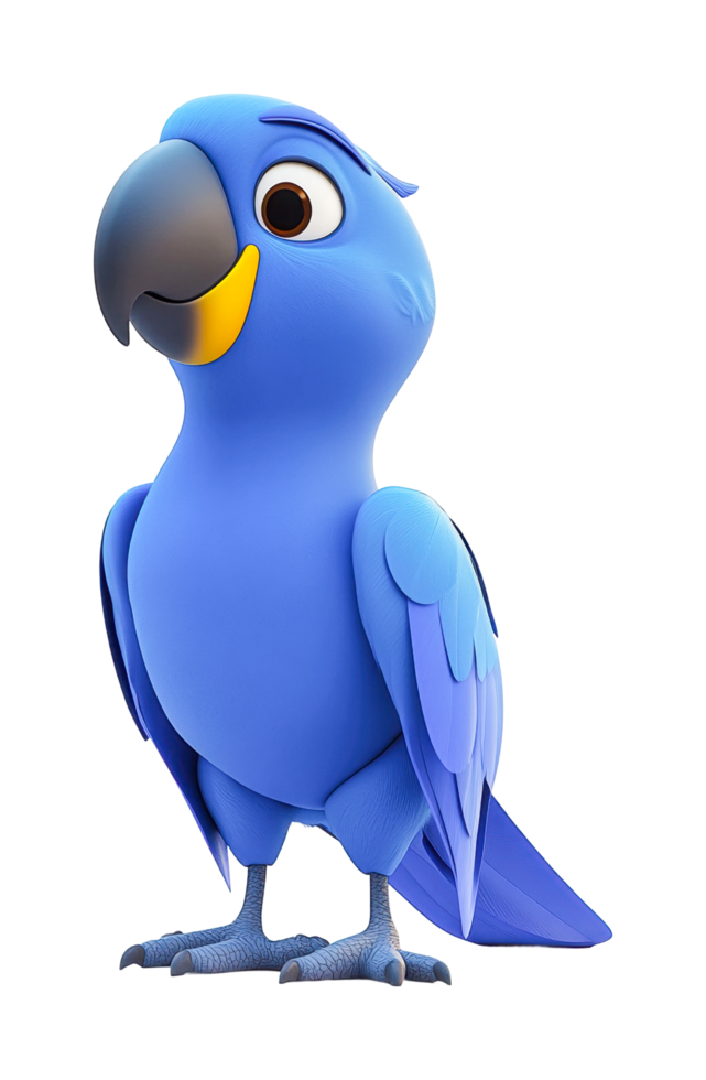 Blue cartoon parrot with big eyes and expressive face in standing pose png