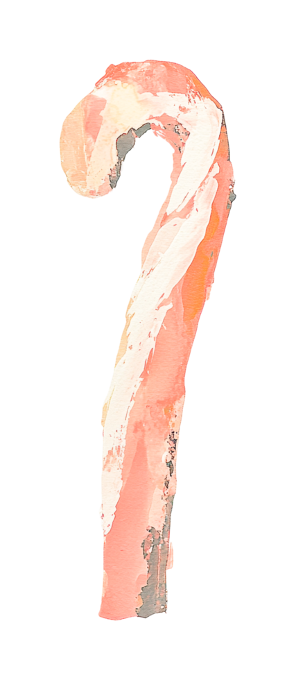 Artistic watercolor candy cane with red and white stripes png