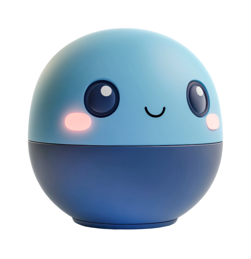 Cute blue kawaii-inspired toy with cheery expression png