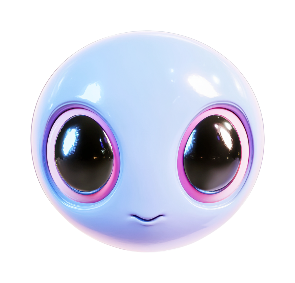 Cute alien character with large eyes and soft expression png