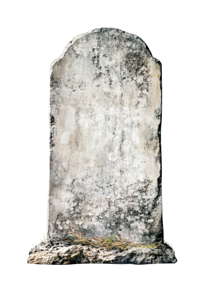 Weathered headstone with textured surface and moss growth png
