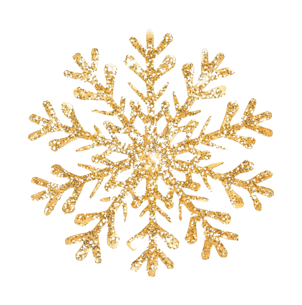 Intricate golden snowflake design with glitter details png
