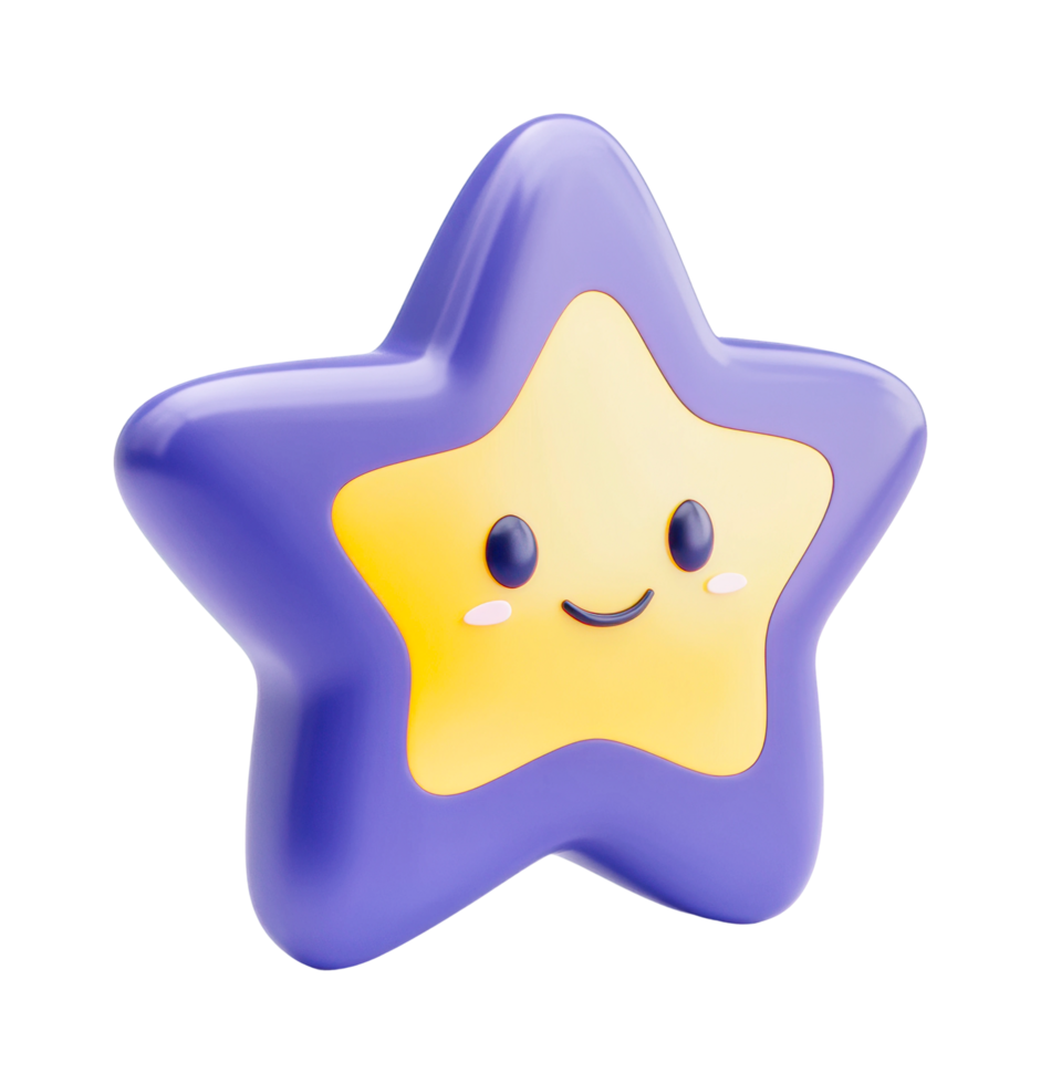 Cute smiling star in purple and yellow 3d design png