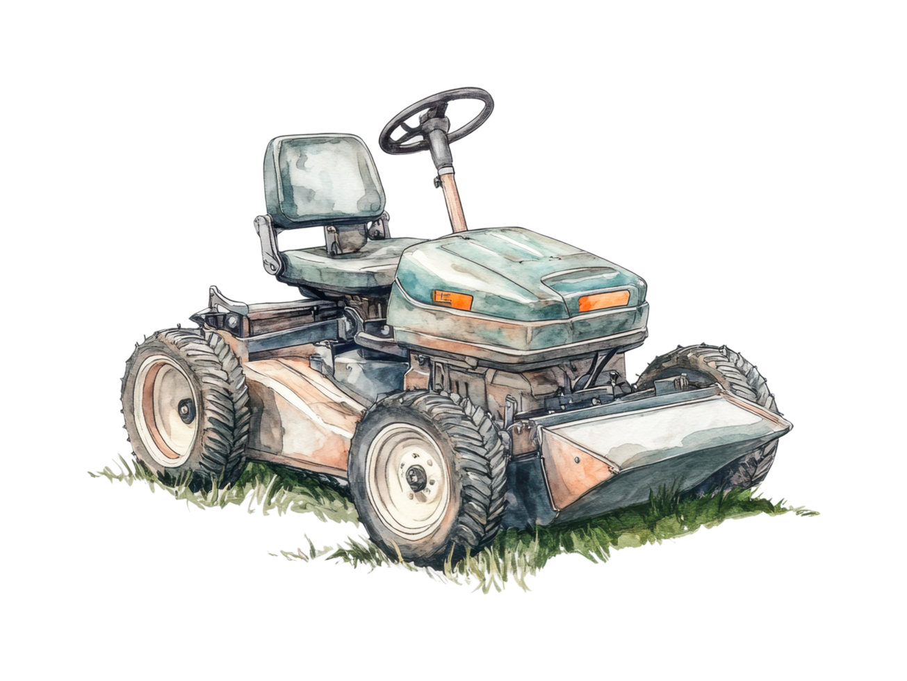 Vintage lawn mower illustration with grass details png