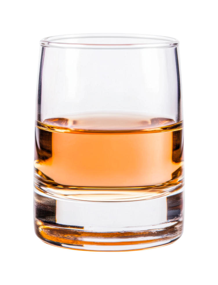Glass of amber whiskey isolated on transparent background png