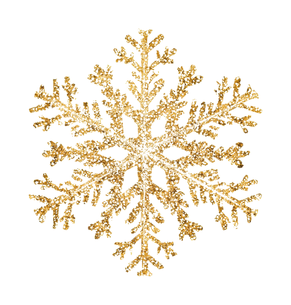 Golden snowflake with intricate pattern and texture png