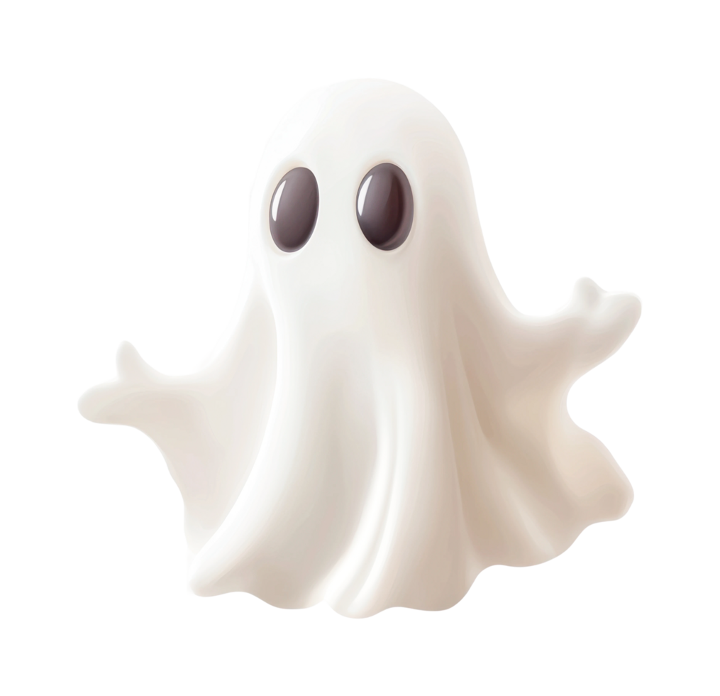 Cartoon ghost character with big eyes in a playful pose png