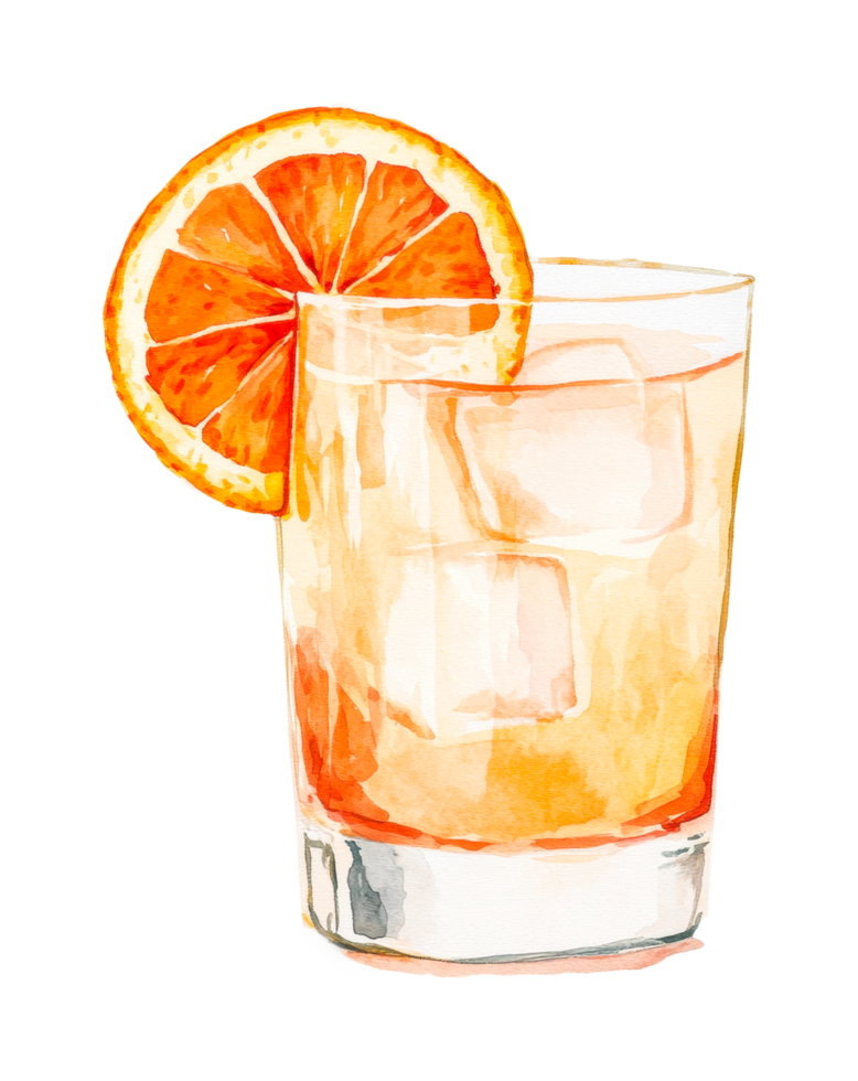 Refreshing citrus beverage with ice and orange slice png