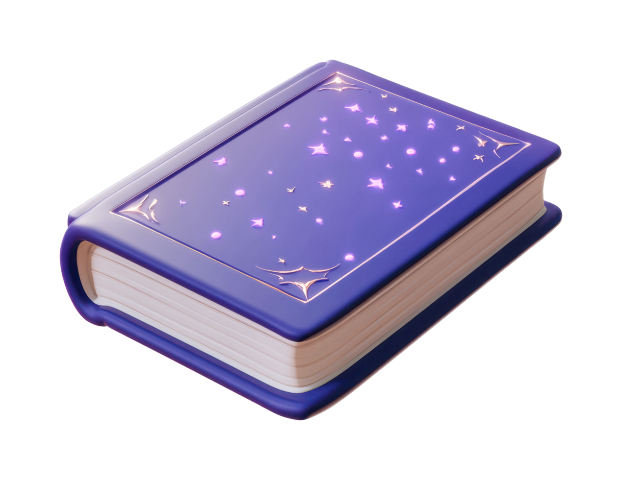 Glowing magical book with purple cover and star patterns png