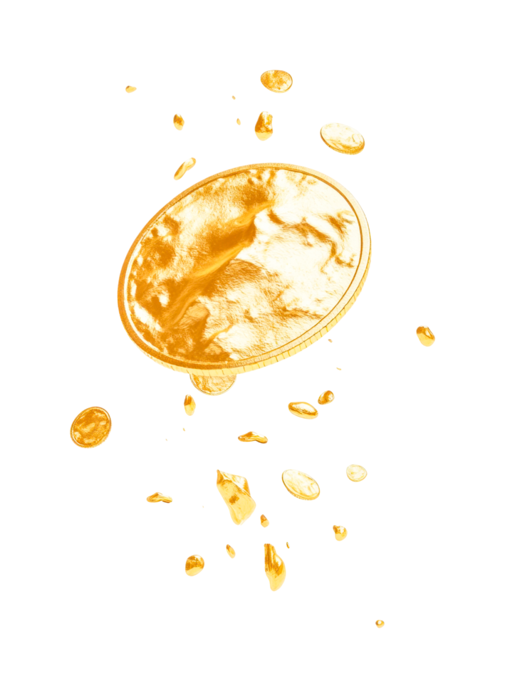 Shiny gold coins floating and spinning in mid-air png