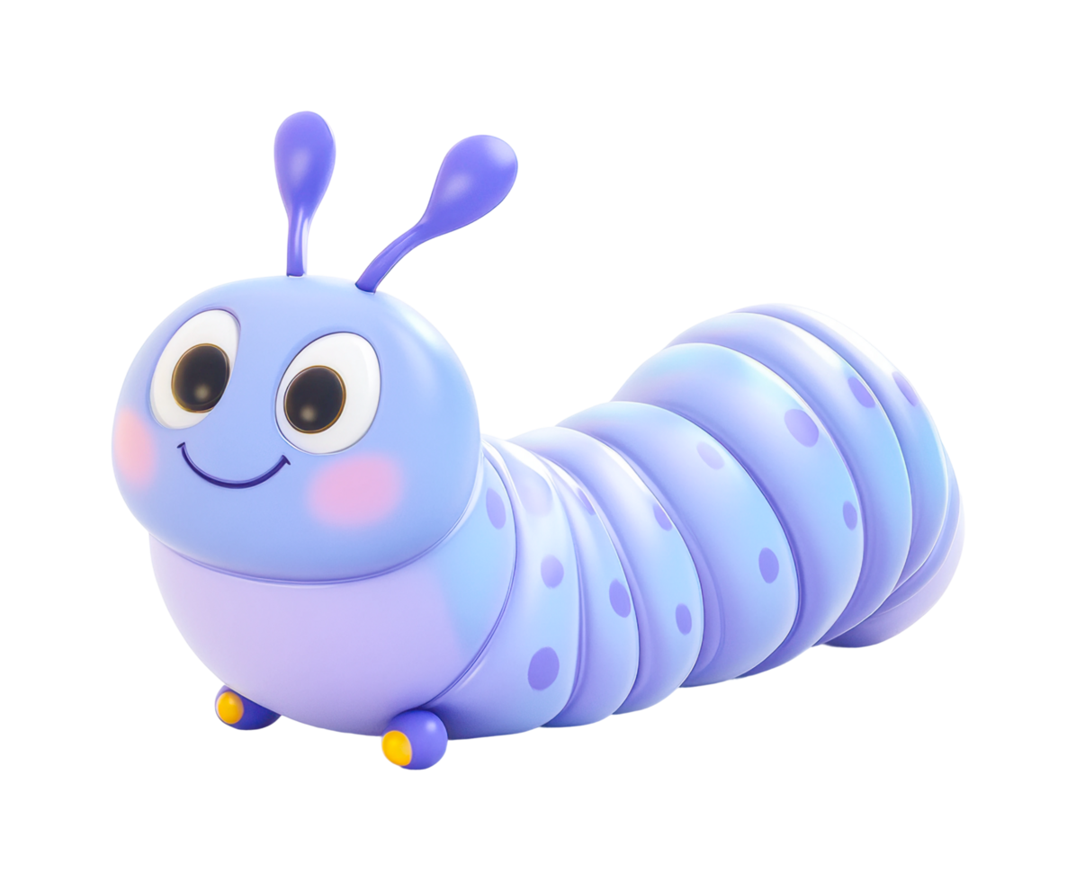 Cute blue cartoon caterpillar with polka dots and antennae png