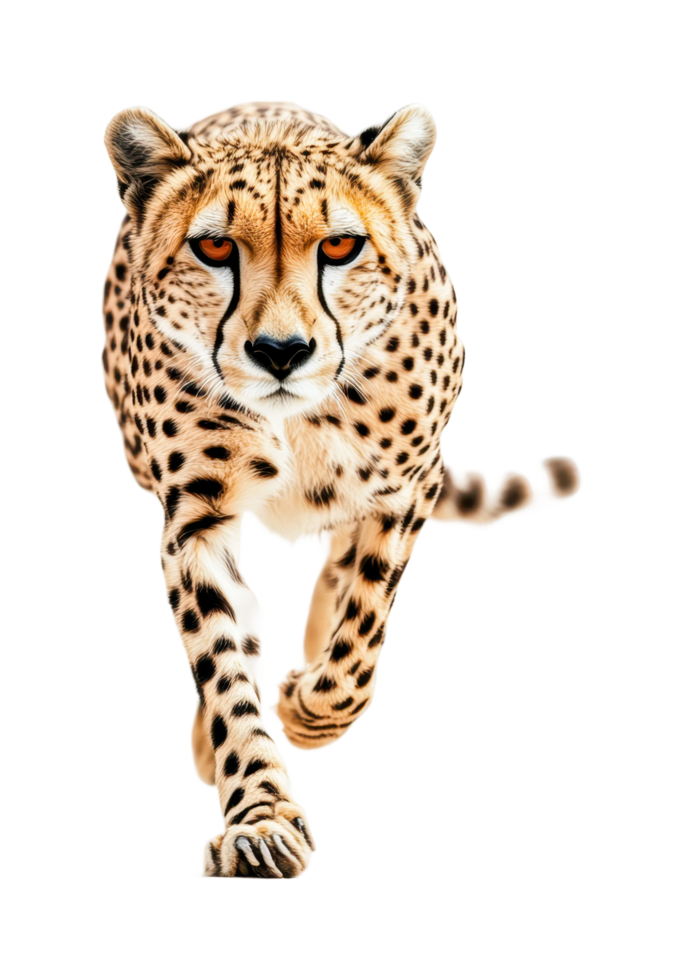 Majestic cheetah in motion with focused gaze and sleek spotted fur png