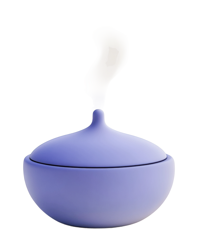 Aromatic purple ceramic incense burner with elegant smoke png