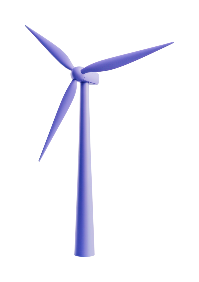 Vibrant purple wind turbine with three blades for renewable energy png