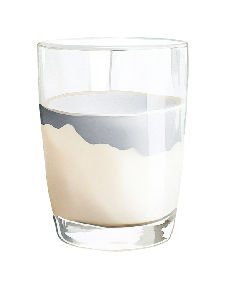 Glass of milk with grey layer on top png