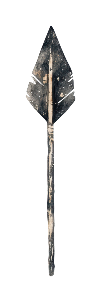 Vintage stone arrowhead with wooden shaft - historic hunting tool png