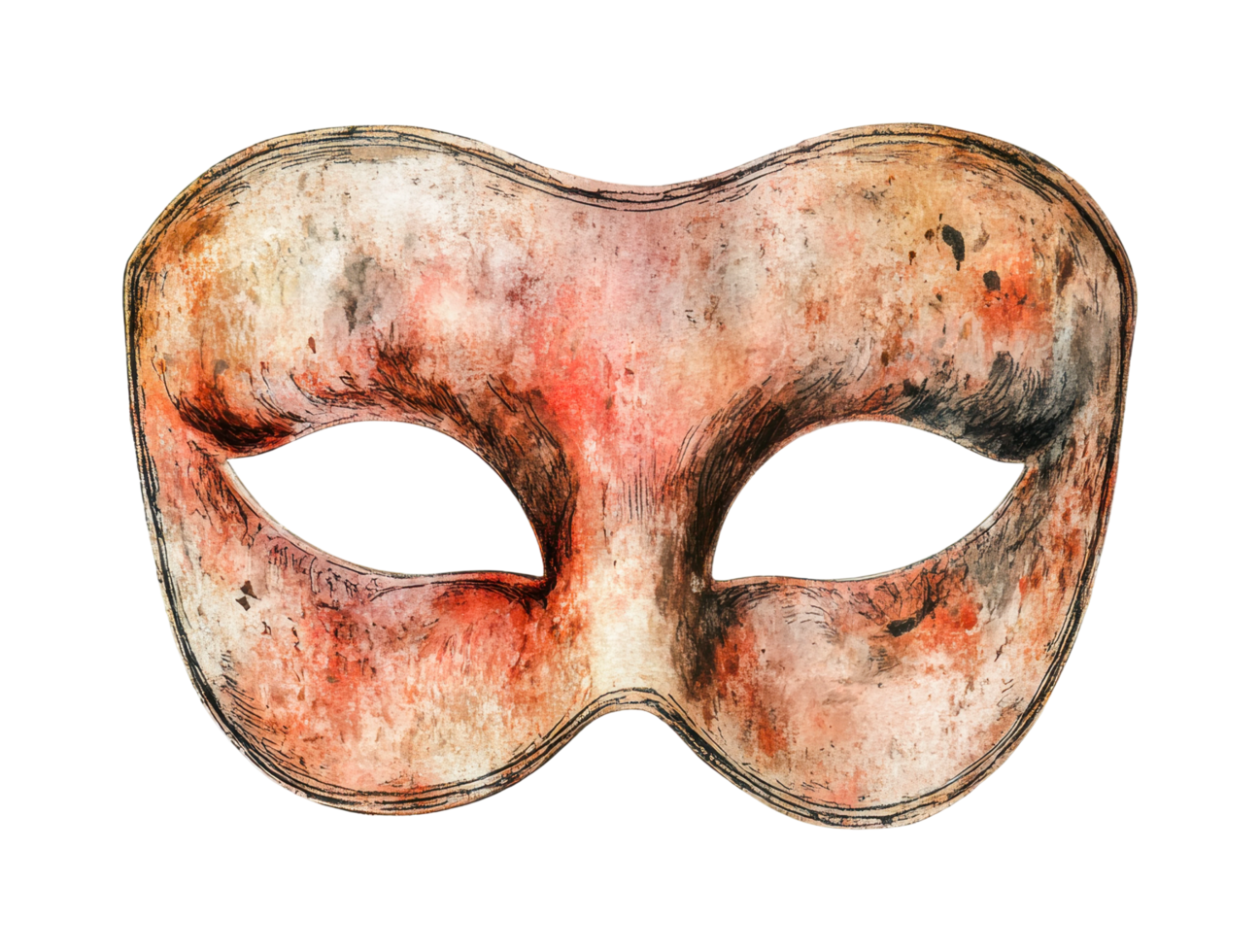 Aged masquerade mask with weathered texture and dark eye openings png