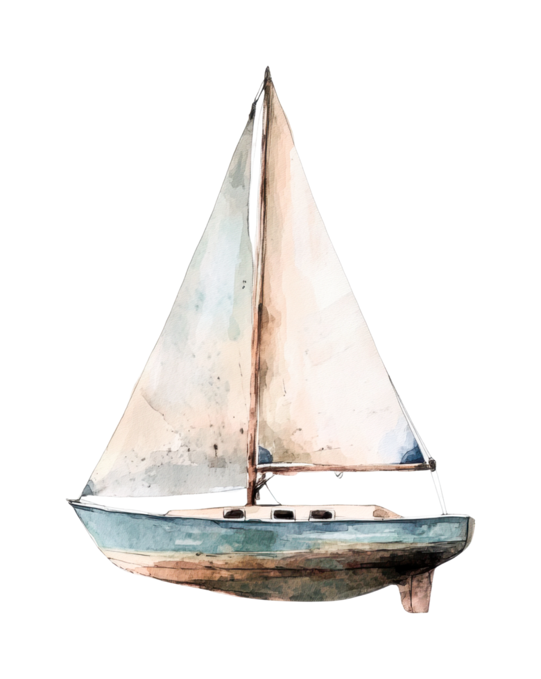 Watercolor sailboat art depiction with detailed craftsmanship png