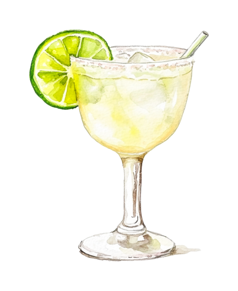 Refreshing margarita cocktail with lime garnish in elegant glass png