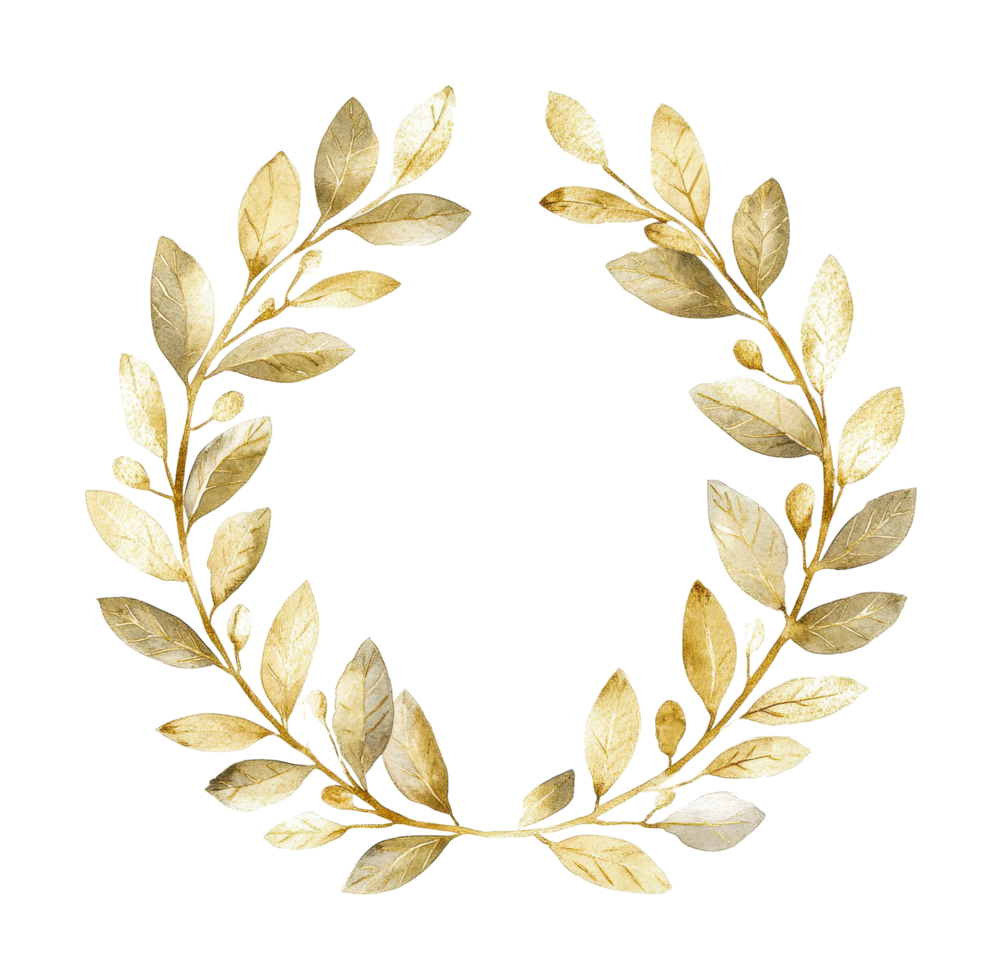Gold laurel wreath with detailed leaves and award symbolism png