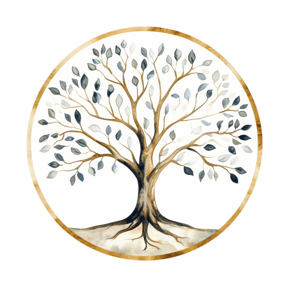 Artistic circular tree design with branches and leaves png