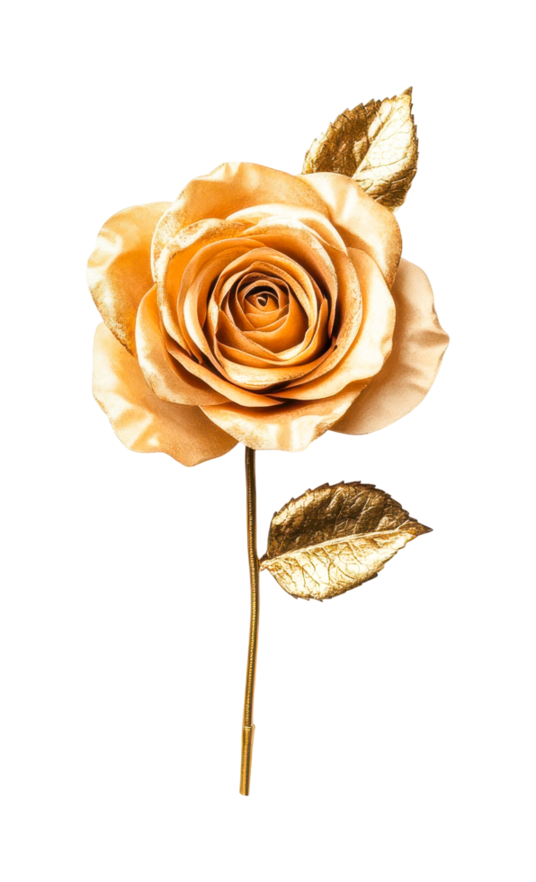 Golden rose with metallic leaves on black displaying elegance and luxury png