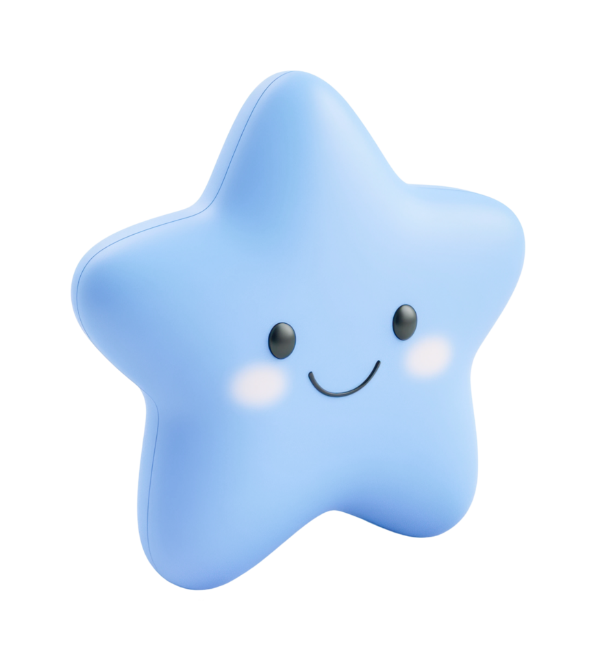 Smiling blue star character with kawaii features png