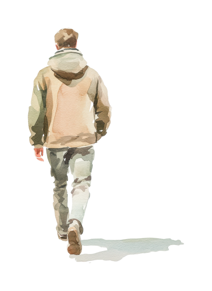 Young caucasian male walking in casual attire png