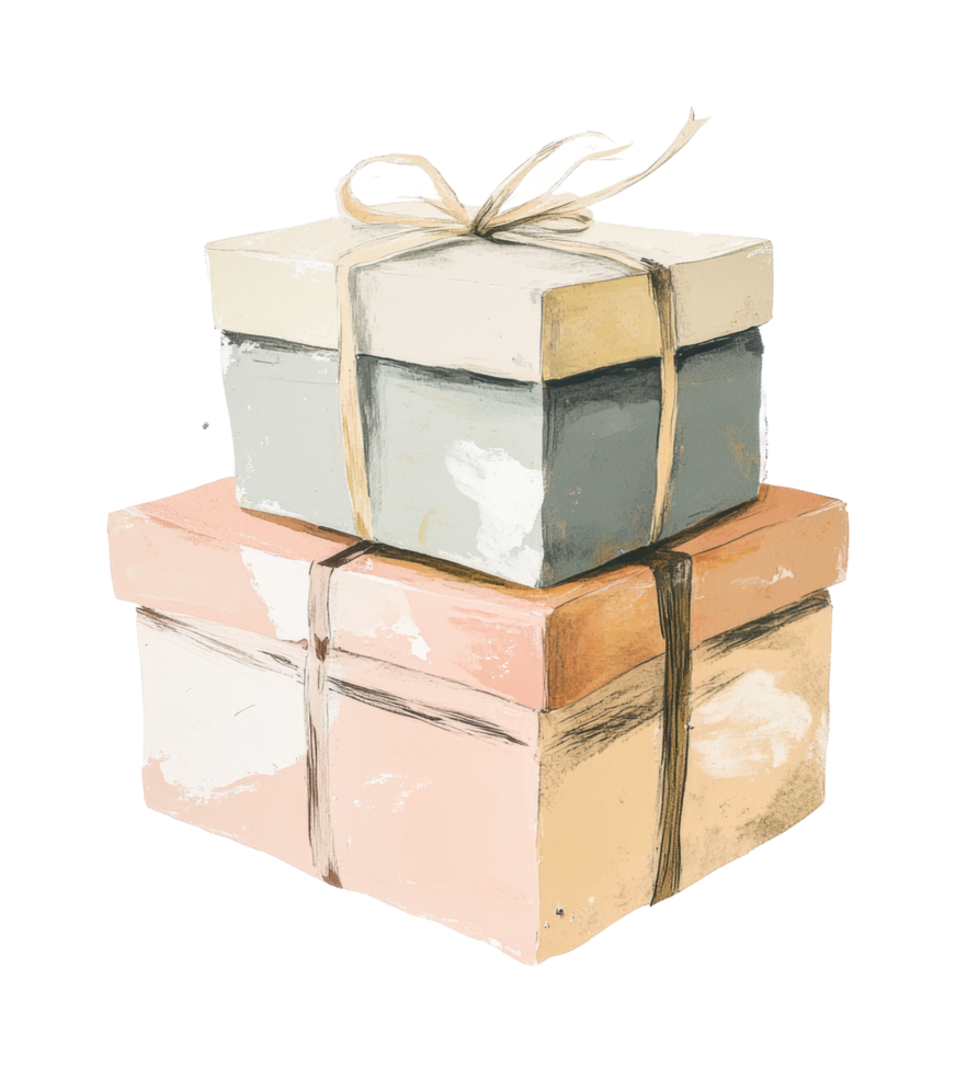Two gift boxes with ribbons and decorative pattern png
