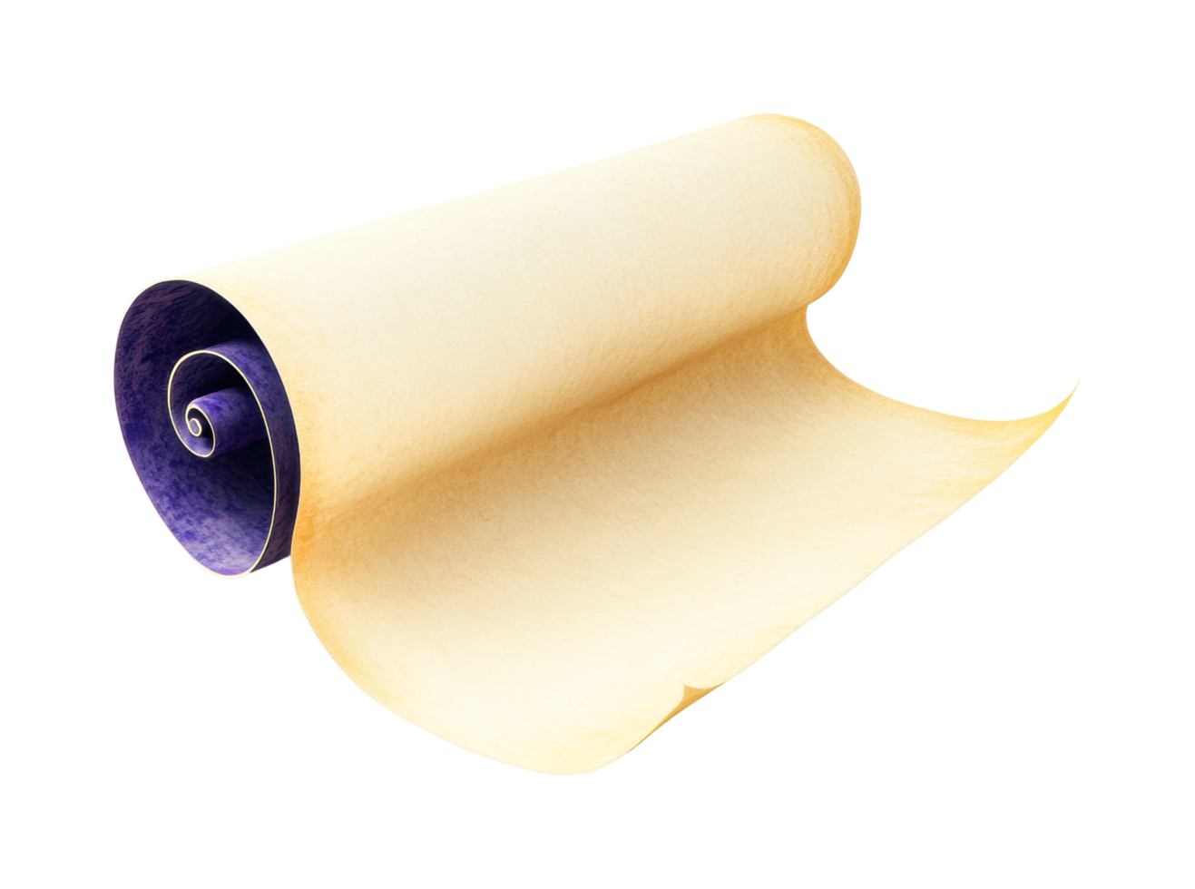 Rolled ancient scroll with textured edges and purple inner layer png