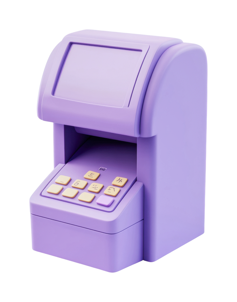 Purple retro-inspired electronic device with keypad and screen png