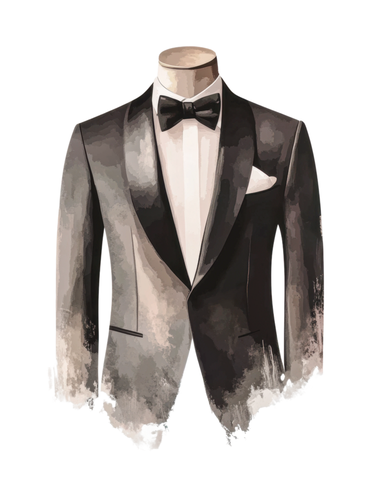 Elegantly styled tuxedo jacket with bow tie png