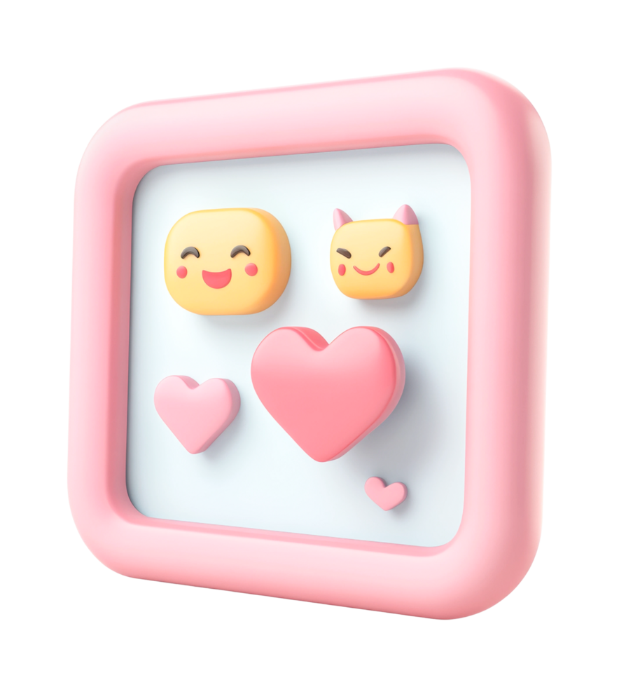 Cute emoji icons in pink frame with hearts and smileys png
